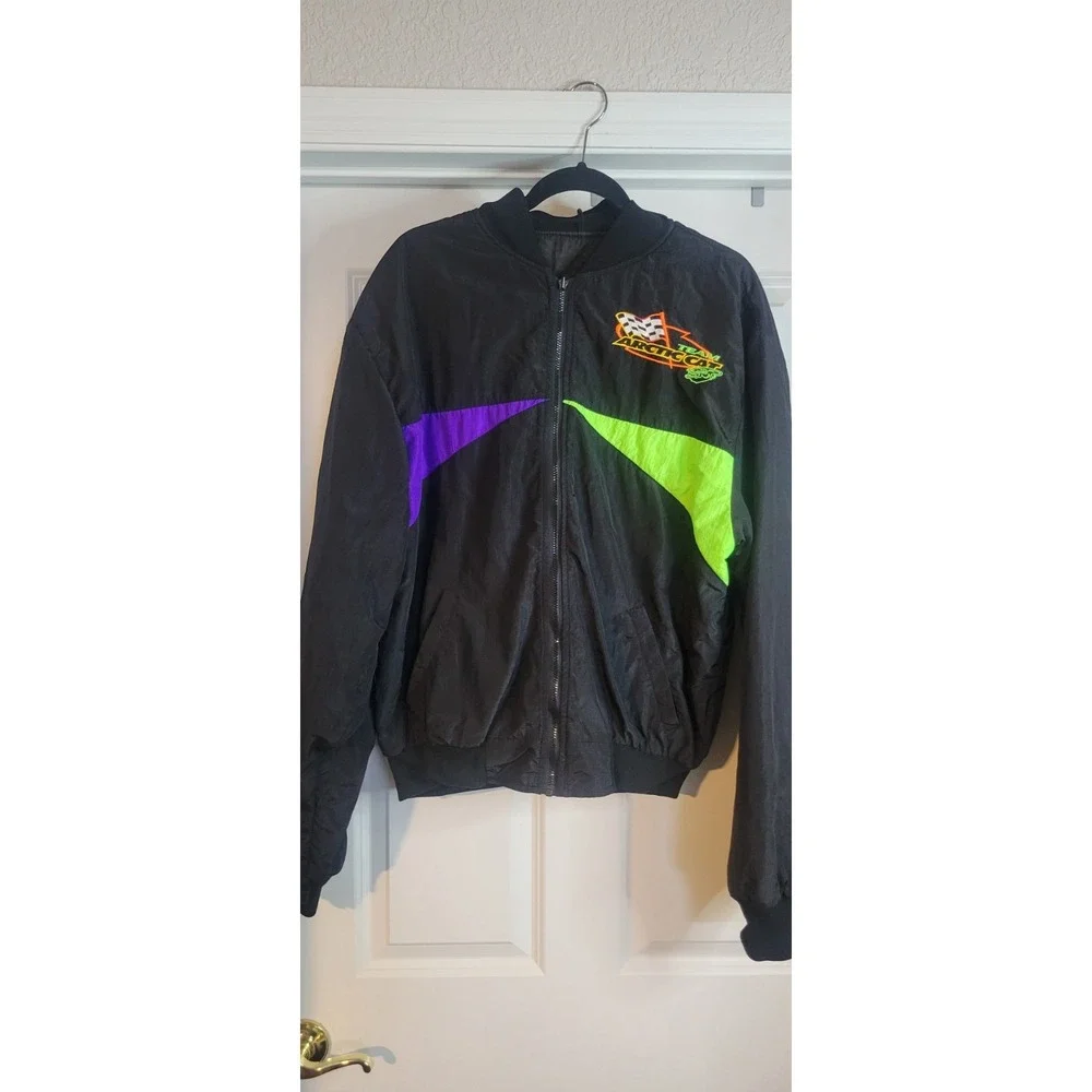 Vintage 80s Arctic Cat Zip Up Bomber Jacket LT BLACK Embroidered Nylon